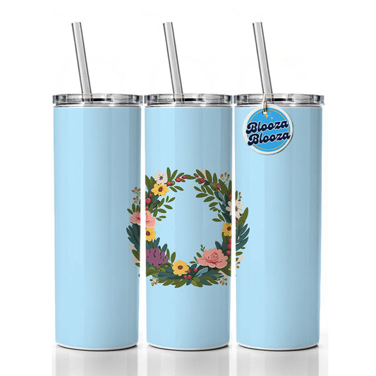 Floral Wreath Flowers Spring Wedding Skinny Tumbler 20oz with Straw Insulated Water Bottle Gift