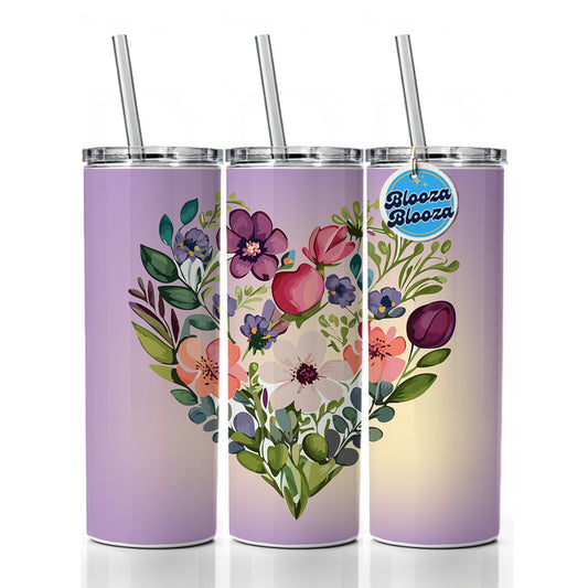 Flower Heart Floral Elegant Wedding Skinny Tumbler 20oz with Straw Insulated Water Bottle Gift