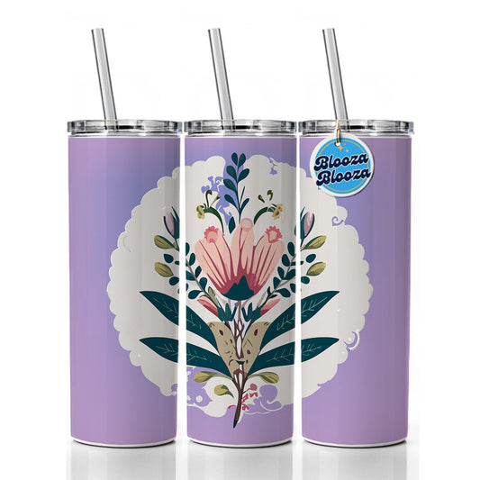 Flowers Floral Motif Bohemian Elegant Wedding Skinny Tumbler 20oz with Straw Insulated Water Bottle Gift
