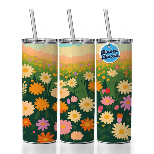 Flowers in Meadow Floral Skinny Tumbler 20oz with Straw Insulated Water Bottle Gift