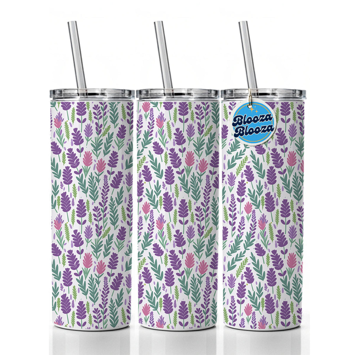 Flowers Lavender Cute Pattern Skinny Tumbler 20oz with Straw Insulated Water Bottle Gift