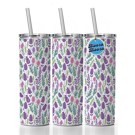 Flowers Lavender Cute Pattern Skinny Tumbler 20oz with Straw Insulated Water Bottle Gift