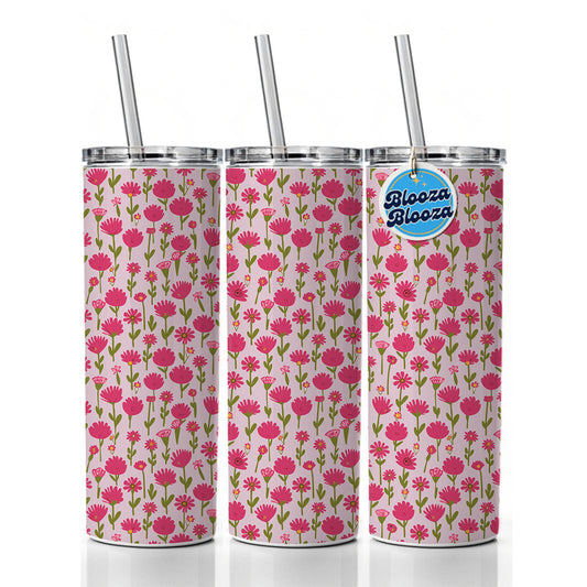 Flowers Pink Cute Pattern Skinny Tumbler 20oz with Straw Insulated Water Bottle Gift