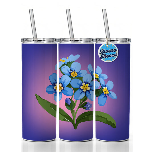 Forget Me Not Flowers Blue Watercolor Skinny Tumbler 20oz with Straw Insulated Water Bottle Gift
