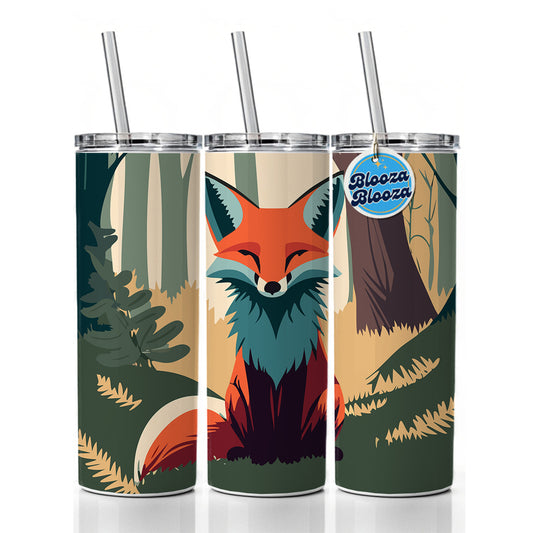 Fox in Forest Woodland Wilderness Skinny Tumbler 20oz with Straw Insulated Water Bottle Gift