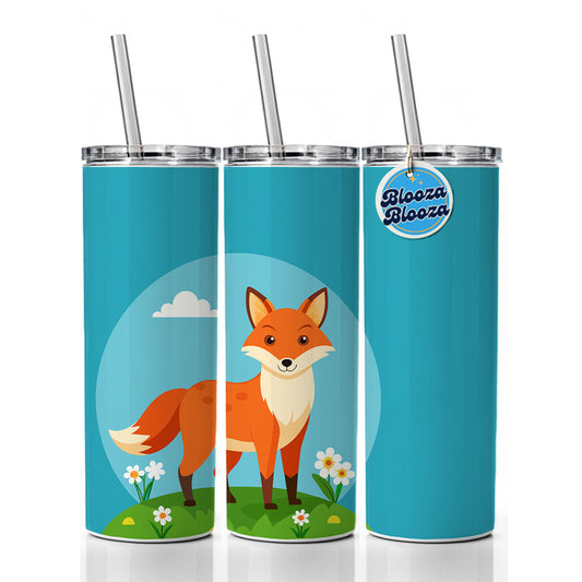 Fox in Meadow Skinny Tumbler 20oz with Straw Insulated Water Bottle Gift