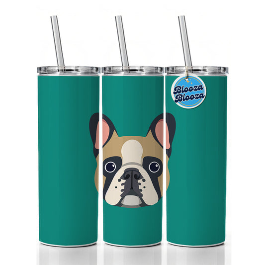 French Bulldog Face Skinny Tumbler 20oz with Straw Insulated Water Bottle Gift
