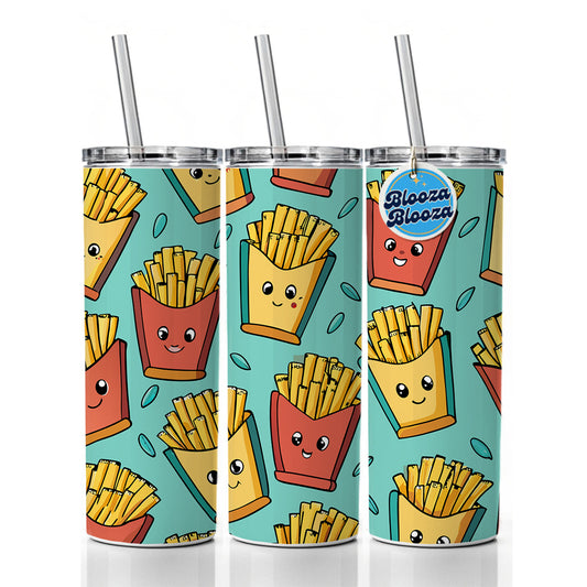 French Fries Cute Pattern Skinny Tumbler 20oz with Straw Insulated Water Bottle Gift