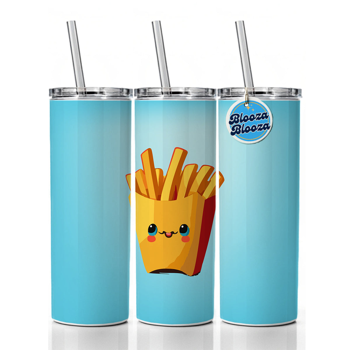 French Fries Smiling Skinny Tumbler 20oz with Straw Insulated Water Bottle Gift