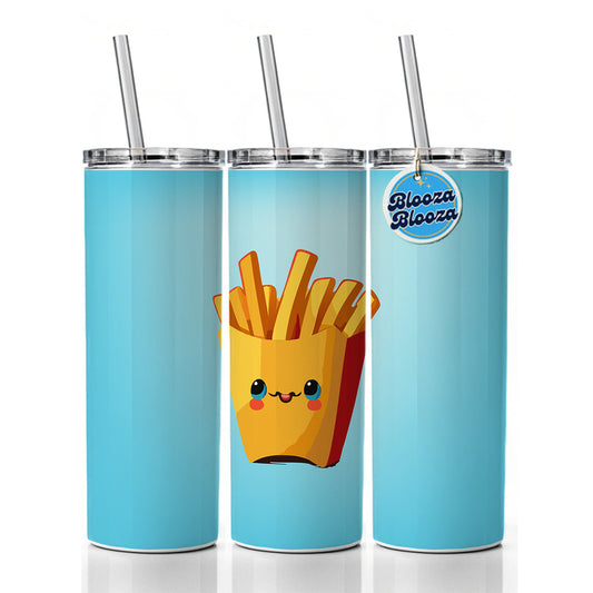French Fries Smiling Skinny Tumbler 20oz with Straw Insulated Water Bottle Gift