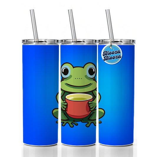 Frog Drinking Tea Funny Skinny Tumbler 20oz with Straw Insulated Water Bottle Gift