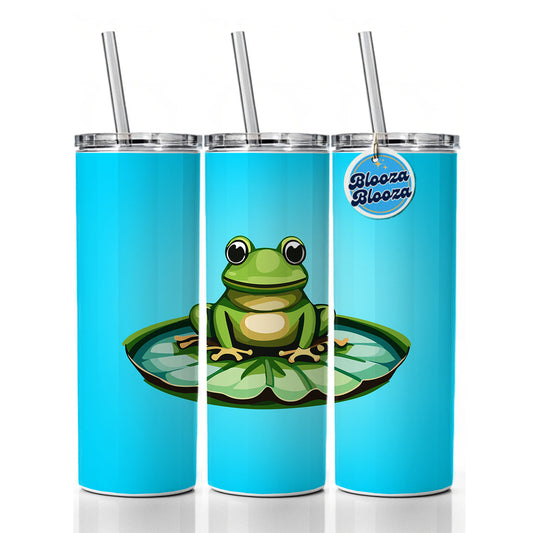 Frog on LiIy Pad Skinny Tumbler 20oz with Straw Insulated Water Bottle Gift