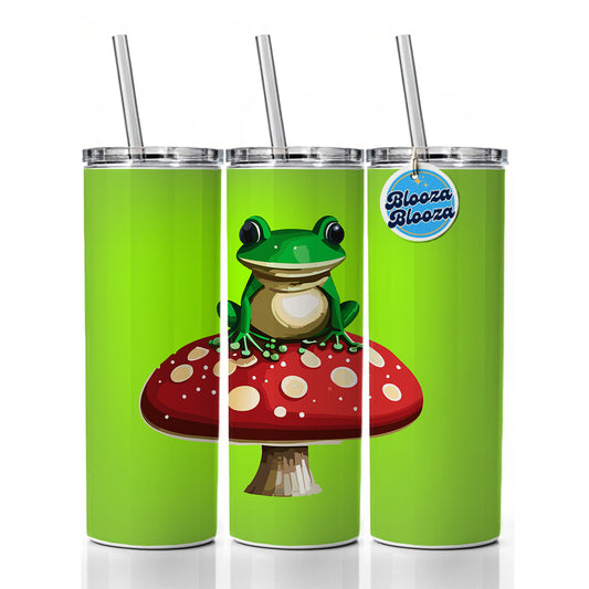 Frog on Red Toadstool Mushroom Skinny Tumbler 20oz with Straw Insulated Water Bottle Gift