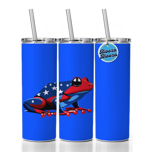 Frog Patriotic Skinny Tumbler 20oz with Straw Insulated Water Bottle Gift