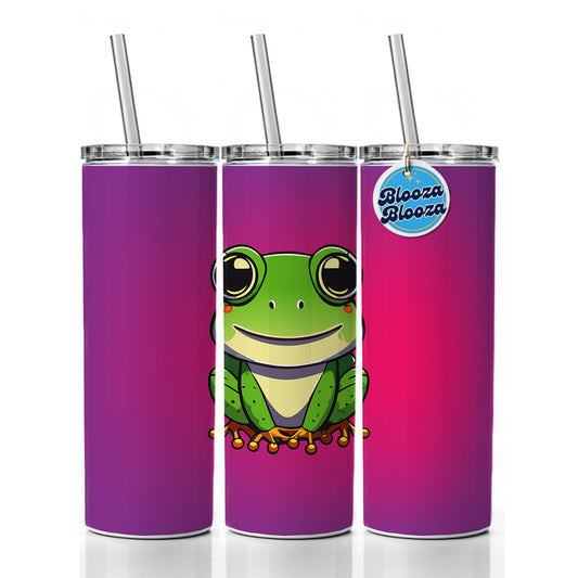 Frog Smiling Skinny Tumbler 20oz with Straw Insulated Water Bottle Gift