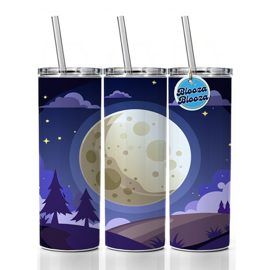 Full Moon at Night Skinny Tumbler 20oz with Straw Insulated Water Bottle Gift
