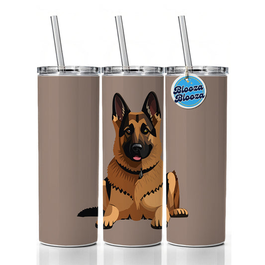 German Shepherd Dog Skinny Tumbler 20oz with Straw Insulated Water Bottle Gift