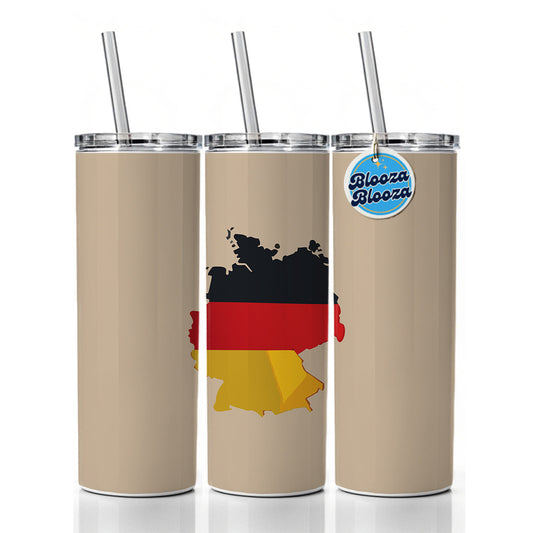 Germany German Flag Country Shape Skinny Tumbler 20oz with Straw Insulated Water Bottle Gift