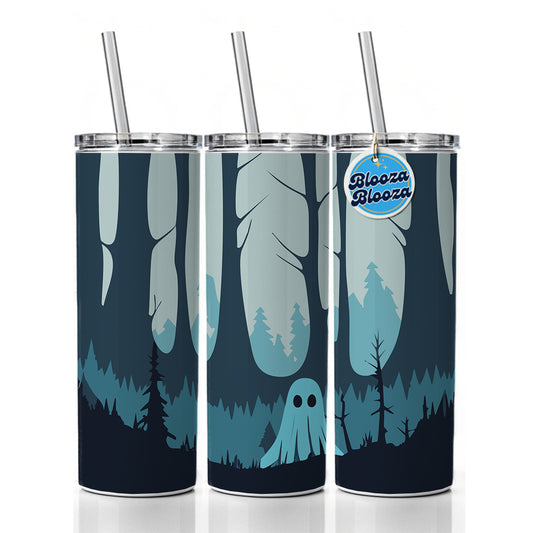 Ghost in Forest Woodland Cute Spooky Skinny Tumbler 20oz with Straw Insulated Water Bottle Gift