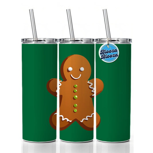 Gingerbread Man Cookie Cute Christmas Skinny Tumbler 20oz with Straw Insulated Water Bottle Gift