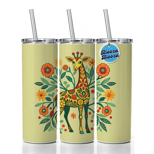 Giraffe Floral Art Nouveau Flowers Elegant Skinny Tumbler 20oz with Straw Insulated Water Bottle Gift