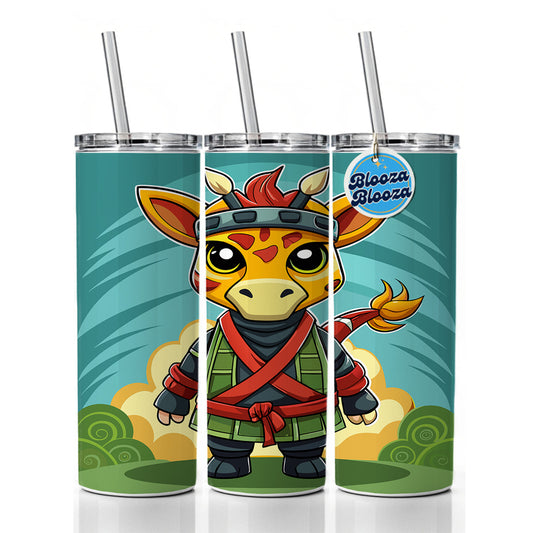 Giraffe Ninja Fighter Funny Skinny Tumbler 20oz with Straw Insulated Water Bottle Gift