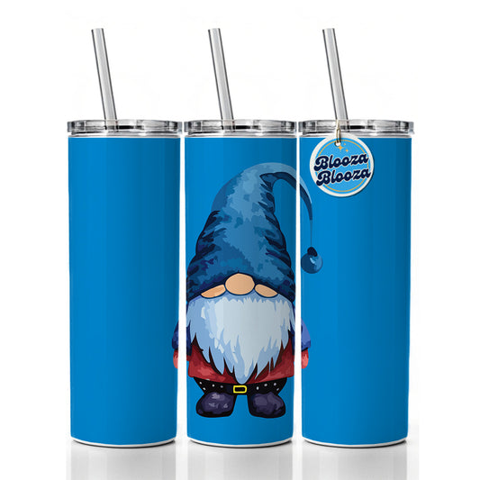 Gnome Standing Blue Hat Skinny Tumbler 20oz with Straw Insulated Water Bottle Gift