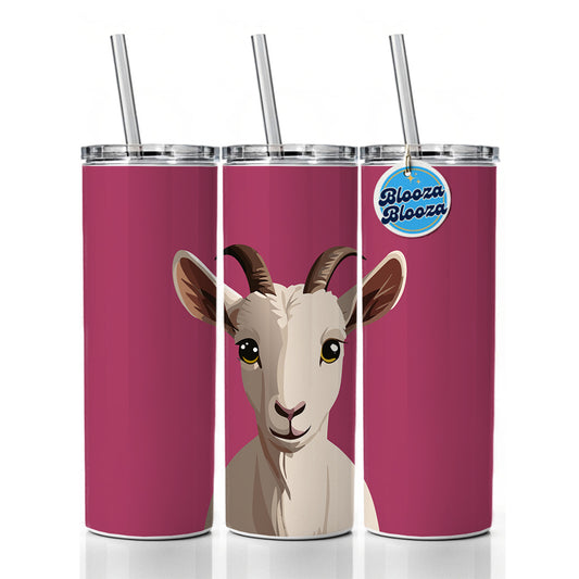 Goat Head Staring Cute Skinny Tumbler 20oz with Straw Insulated Water Bottle Gift