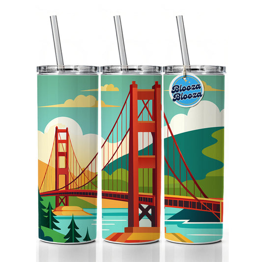 Golden Gate Bridge San Francisco Travel Skinny Tumbler 20oz with Straw Insulated Water Bottle Gift
