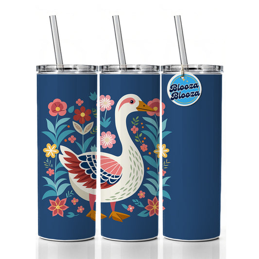 Goose Bird Floral Flowers Skinny Tumbler 20oz with Straw Insulated Water Bottle Gift