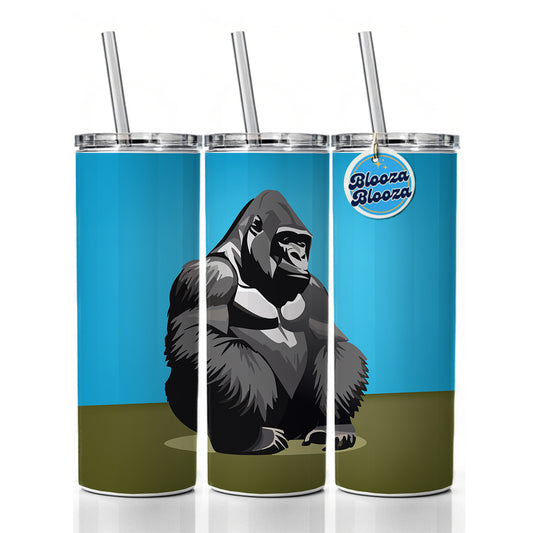 Gorilla Sitting Skinny Tumbler 20oz with Straw Insulated Water Bottle Gift