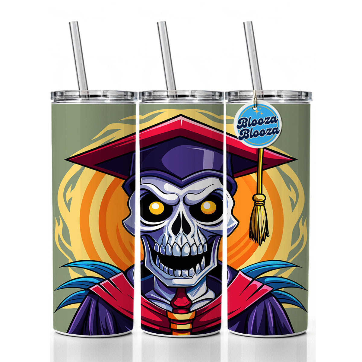 Graduate Skeleton Graduation Scary Skinny Tumbler 20oz with Straw Insulated Water Bottle Gift