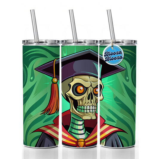 Graduate Skeleton Scary Graduation Skinny Tumbler 20oz with Straw Insulated Water Bottle Gift