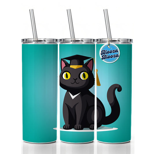 Graduation Cat Cute Graduate Skinny Tumbler 20oz with Straw Insulated Water Bottle Gift