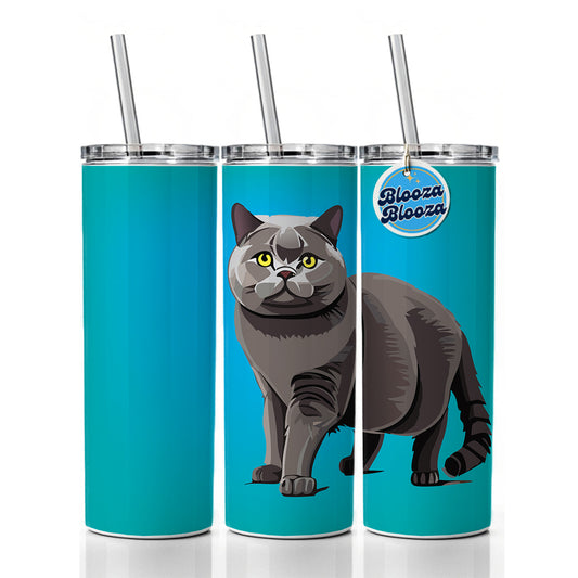 Gray British Shorthair Cat Skinny Tumbler 20oz with Straw Insulated Water Bottle Gift