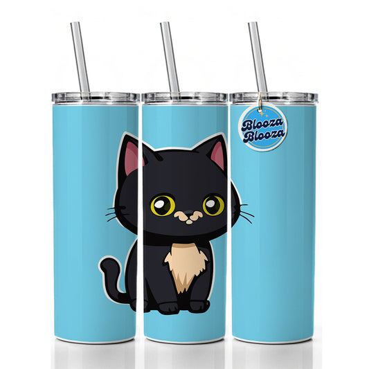 Gray Cat Cute Skinny Tumbler 20oz with Straw Insulated Water Bottle Gift