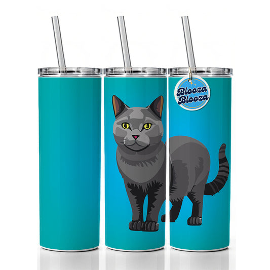 Gray Cat Standing Skinny Tumbler 20oz with Straw Insulated Water Bottle Gift