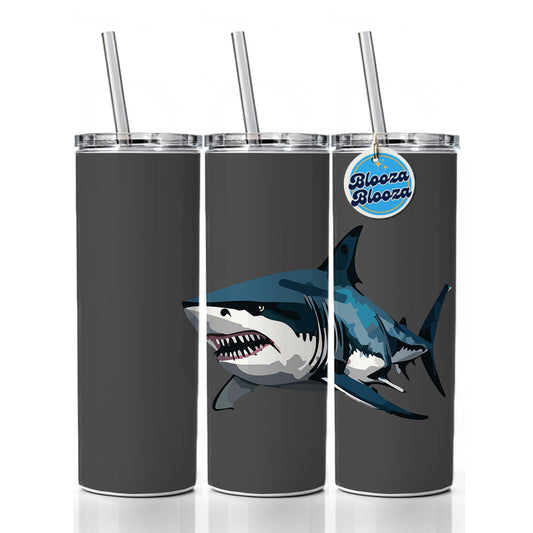 Great White Shark Skinny Tumbler 20oz with Straw Insulated Water Bottle Gift