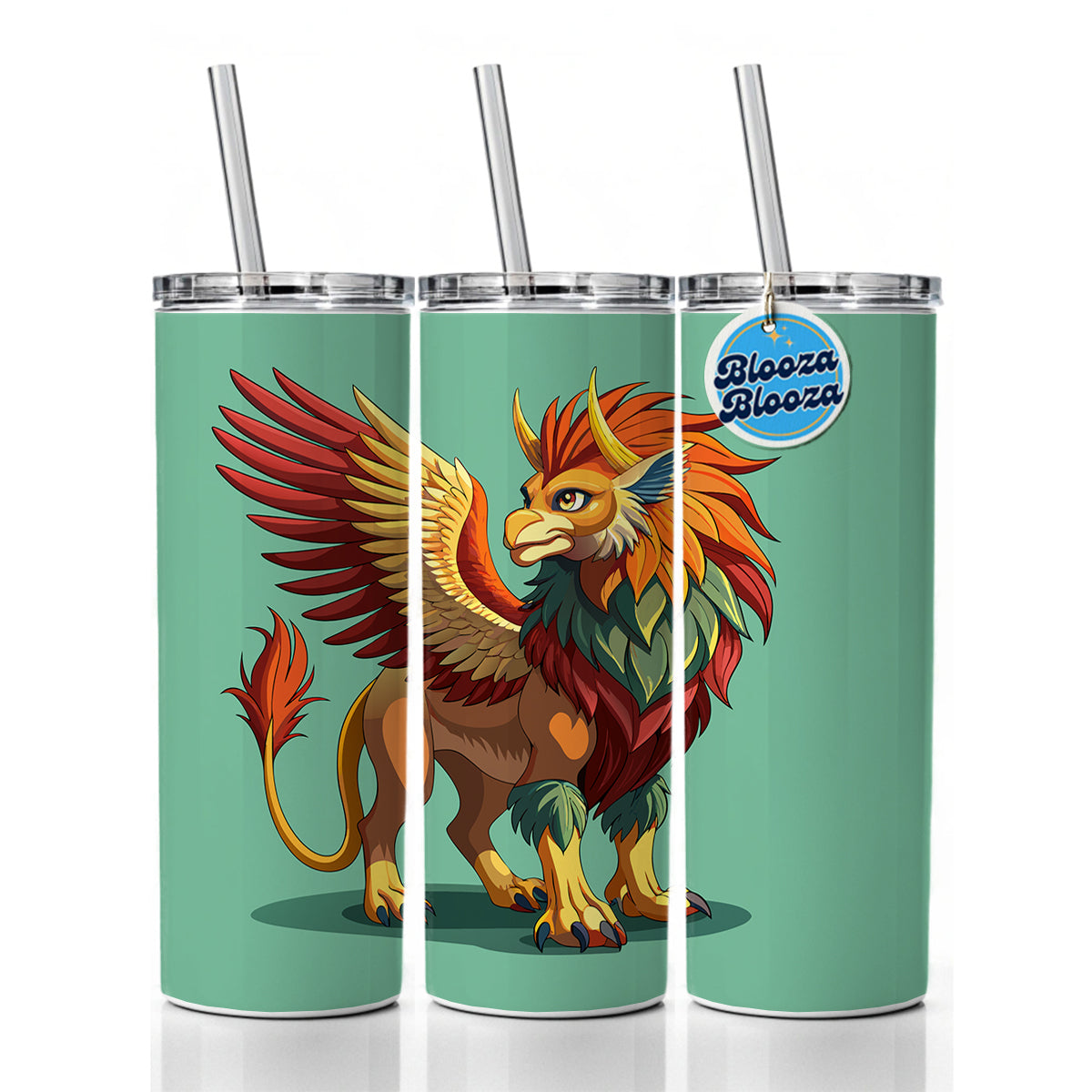 Griffin Greek Mythology Skinny Tumbler 20oz with Straw Insulated Water Bottle Gift