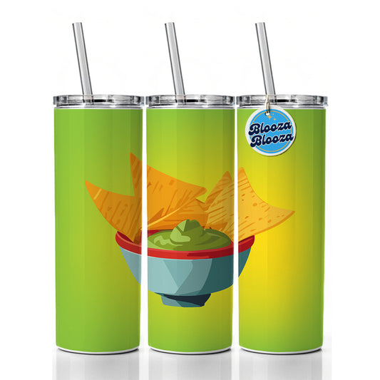 Guacamole and Tortilla Chips Skinny Tumbler 20oz with Straw Insulated Water Bottle Gift