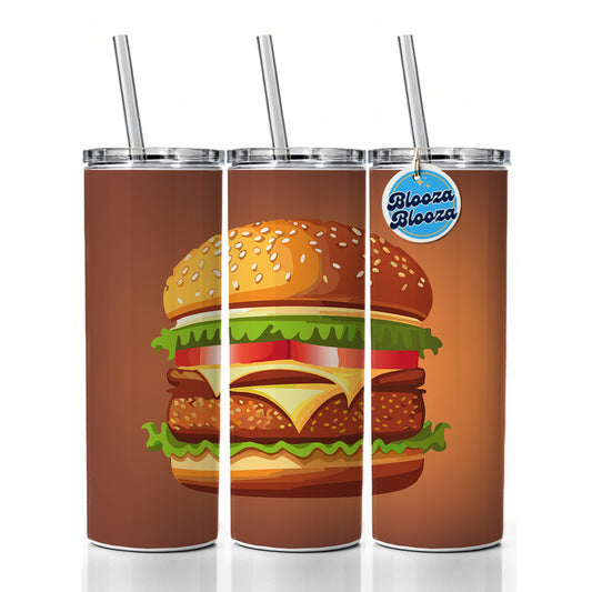 Hamburger Yummy Fast Food Skinny Tumbler 20oz with Straw Insulated Water Bottle Gift