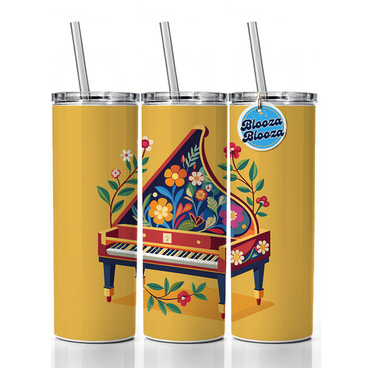 Harpsichord Music Floral Motif Skinny Tumbler 20oz with Straw Insulated Water Bottle Gift