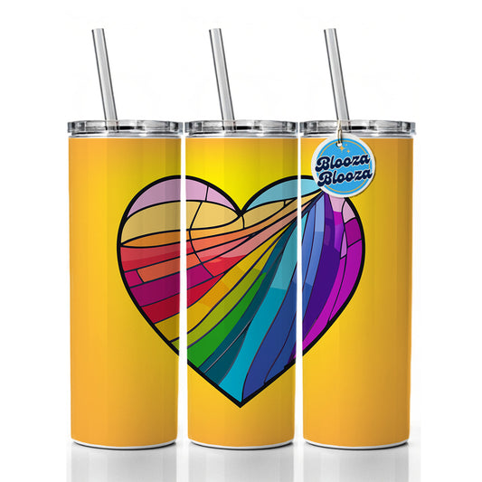 Heart Rainbow Stained Glass Love LGBTQ Skinny Tumbler 20oz with Straw Insulated Water Bottle Gift