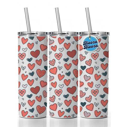 Hearts Cottage Core Valentines Day Anniversary Love Wedding Skinny Tumbler 20oz with Straw Insulated Water Bottle Gift