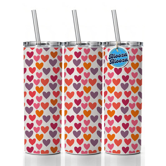 Hearts Purple Pink Orange Valentines Day Anniversary Love Skinny Tumbler 20oz with Straw Insulated Water Bottle Gift