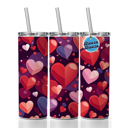 Hearts Scattered Love Valentines Anniversary Wedding Skinny Tumbler 20oz with Straw Insulated Water Bottle Gift