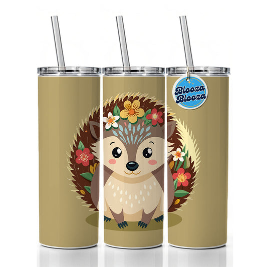 Hedgehog Floral Flowers Skinny Tumbler 20oz with Straw Insulated Water Bottle Gift
