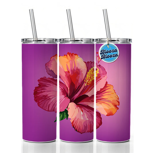 Hibiscus Flower Tropical Watercolor Skinny Tumbler 20oz with Straw Insulated Water Bottle Gift