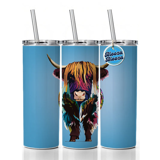 Highland Cow Colorful Skinny Tumbler 20oz with Straw Insulated Water Bottle Gift