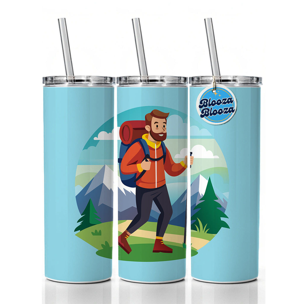 Hiker Hiking Backpacking Man Skinny Tumbler 20oz with Straw Insulated Water Bottle Gift